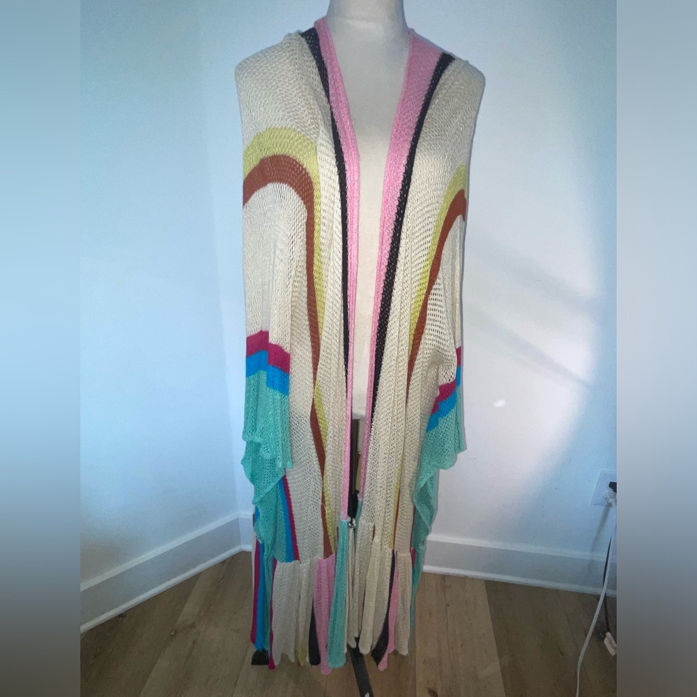 Free People Cream Knit Rainbow Stripe Swim Coverup